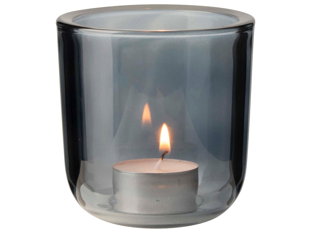 Thick glass blue tealight holder