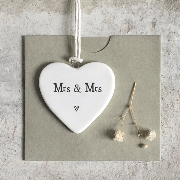 East of India Ceramic hanging heart - mrs & mrs