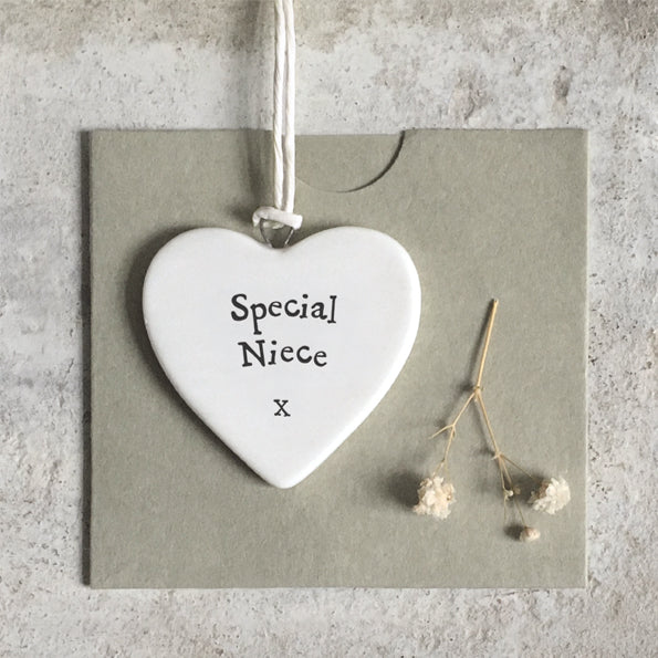 East of India Ceramic hanging heart - special niece