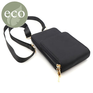 Recycled Nylon Phone Bag with Removable Strap - Black