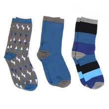 Load image into Gallery viewer, Pom - Grey &amp;amp, Blue Mix Stripe and Triangle Men’s Bamboo 3pair Sock Box Set
