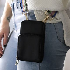 Recycled Nylon Phone Bag with Removable Strap - Black
